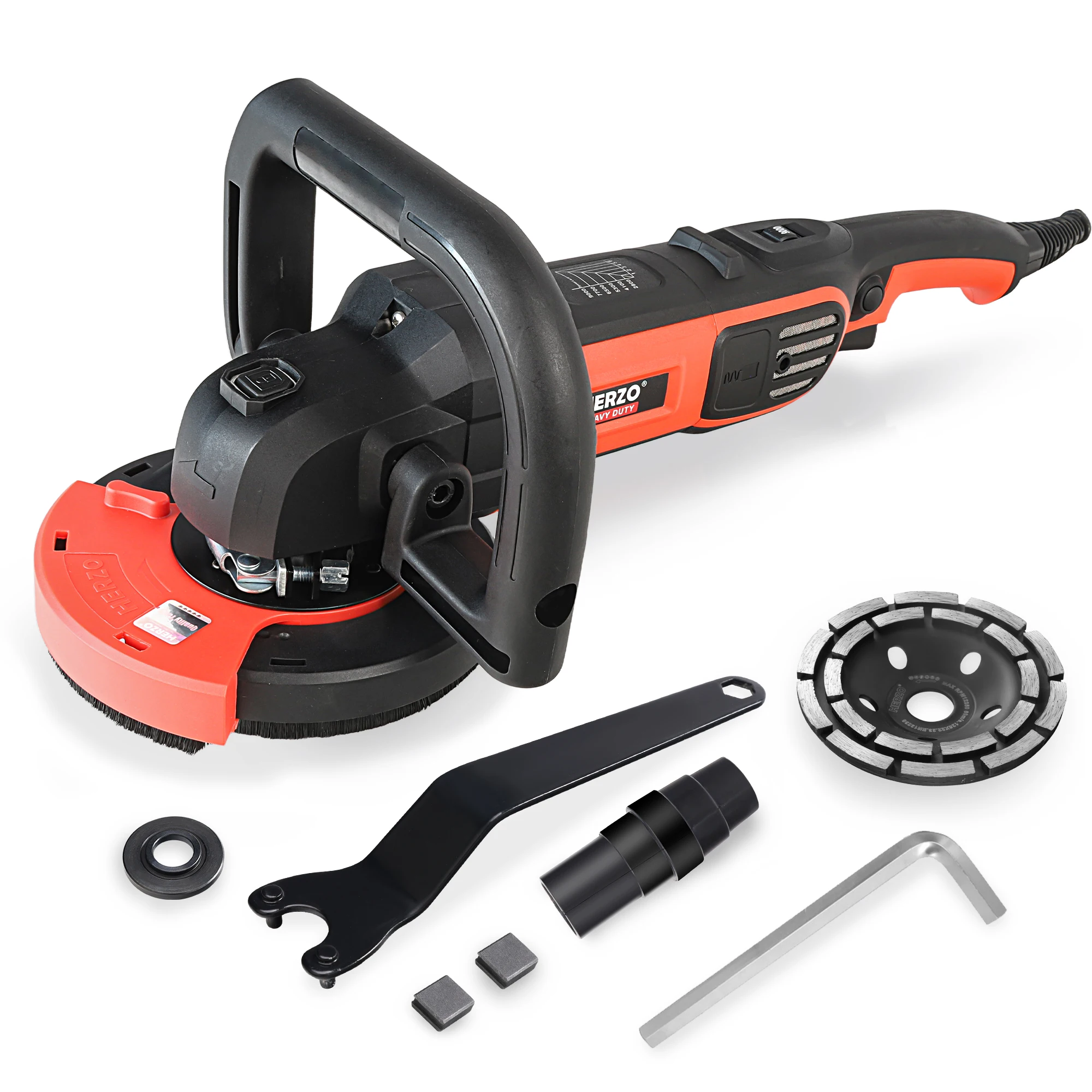 مطحنة رمل خرسانية HERZO بقدرة 1600 وات، مطحنة حجرية محمولة متعددة الوظائف خالية من الغبار وآلة طحن وتلميع الخرسانة