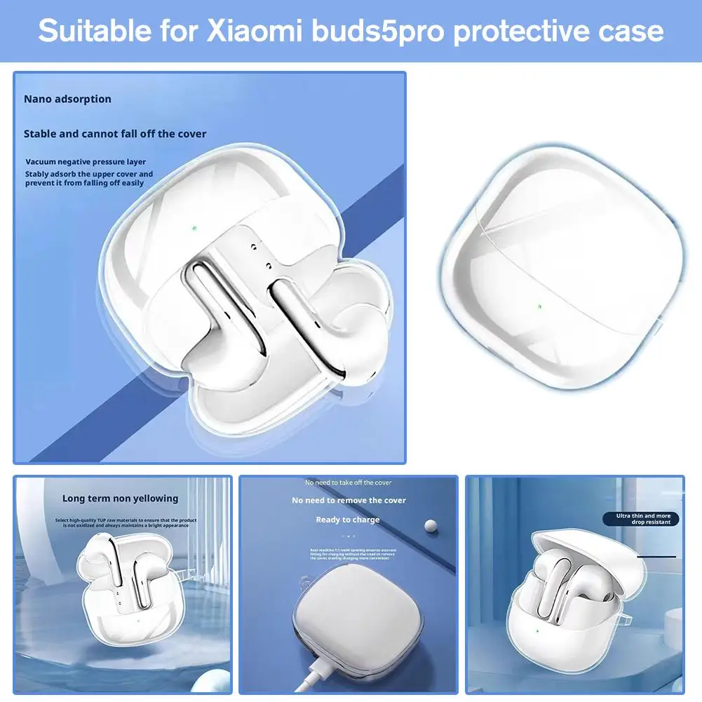 Earphone Case For Xiaomi Buds5Pro Wireless Bluetooth Headset Case TPU Transparent Anti-fall Earphone Protective Case Accessories