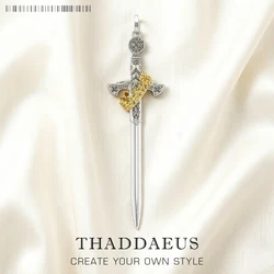 Large Sword With Crown Pendant Fashion Vintage Jewelry Europe 925 Sterling Silver Gift For Woman & Men