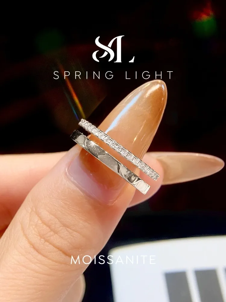 Real Moissanite Diamond Round Double Layered Ring For Women 925 Sterling Silver Engagement Wedding Luxury Fine Jewelry