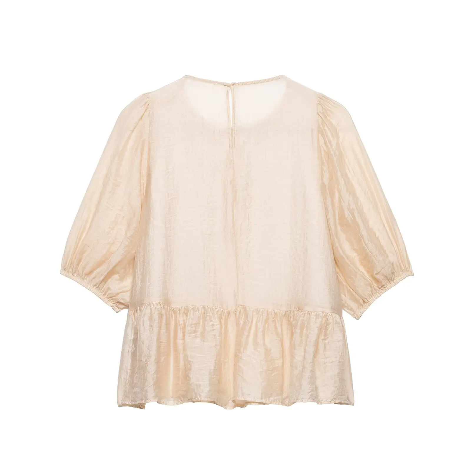 Willshela Women Fashion Khaki Hollow Out Patchwork Blouse Vintage O-Neck Half Sleeves Female Chic Lady T-Shirts