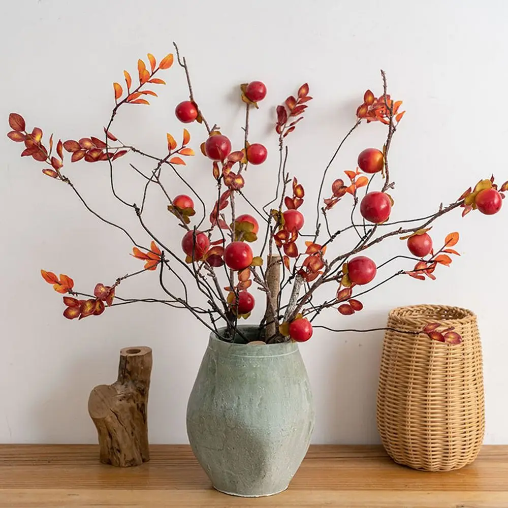 8-Fruit Artificial Persimmon Branches Realistic Handmade Simulation Persimmon Fruit Plastic Elegant Fake Plants