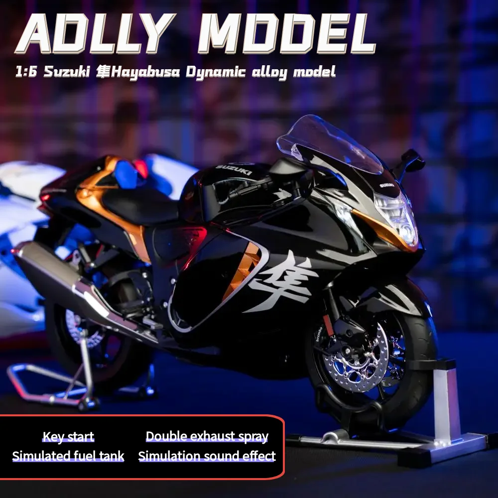 For SUZUKI HAYABUSA GSX-1300R Spray 1:6 Alloy Metal Diecast Motorcycle Model Dynamic Ornaments Sound And Light Gift Collection