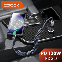 Toocki PD 100W Type C To Type C Cable Transparent Display USB C Spring Car Charger Cable For iPhone 15 Xiaomi 12 Samsung S23 S24