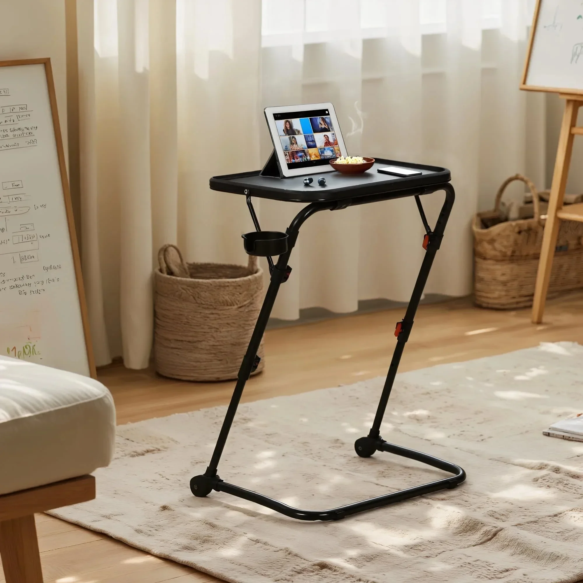 مكتب كتابة بارتفاع قابل للتعديل باللون الأسود |   محطة عمل مدمجة لتوفير المساحة للمكتب المنزلي والدراسة والمساحات الصغيرة