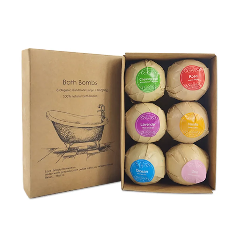 6 Pcs Organic Bath Bombs Bubble Bath Salts Ball Essential Oil Handmade SPA Stress Relief Exfoliating Mint Lavender Rose Flavor