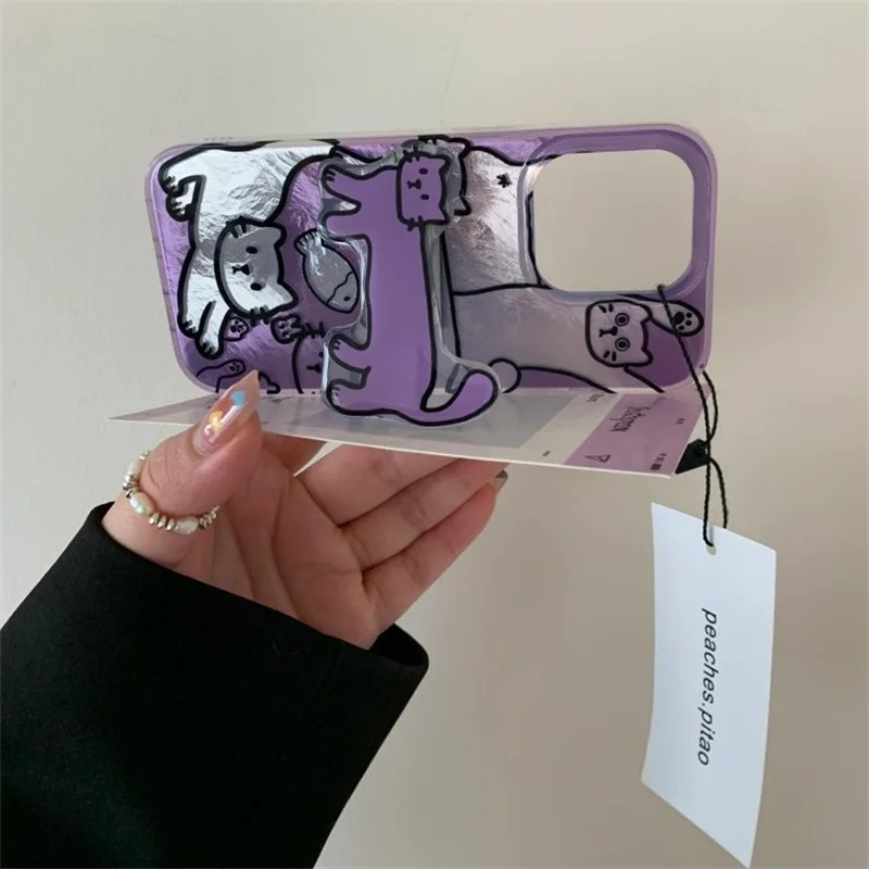 Whirlpool Pattern IND Purple Little Fish Cat Phone Case with Cat Folding Stand For iPhone 11 12 13 14 15 16 pro max