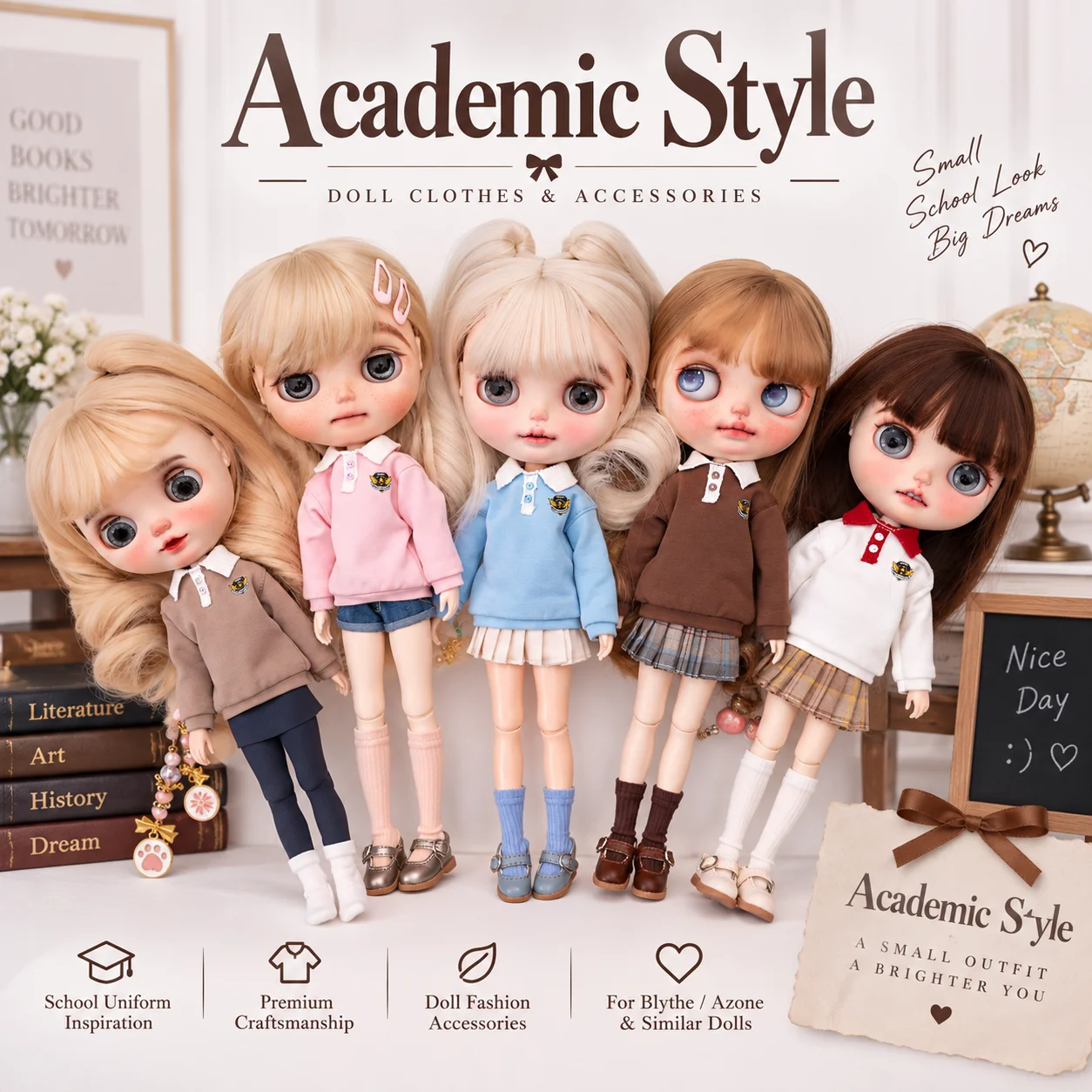 Blythe doll clothes accessories ob22 ob24 p20 small doll clothes lapel hoodie top pleated skirt azone bjd 6 points doll clothes