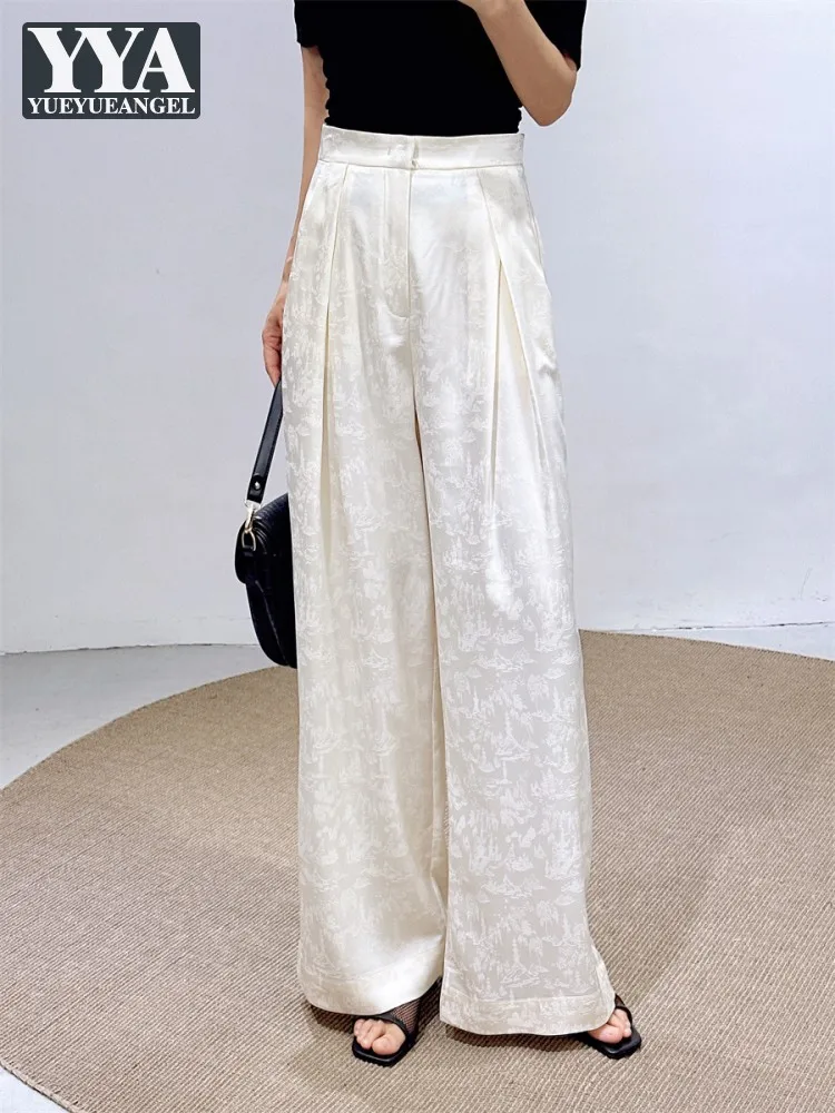 Office Ladies Elegant Suit Pants Fashion Design Jacquard Wide Leg Pants High Waist Loose Fit New Summer Women Casual Trousers