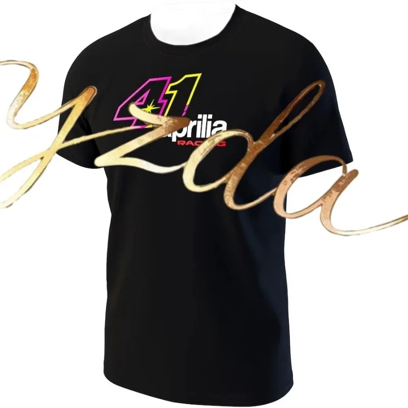 

Aleix_Sparkaro__Aprilia_41_ Black Bicolor T-Shirt Motorcycle Racing Men's and Women's Outdoor Sports Leisure Speed Drying