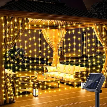 3x3M Solar LED Curtain Garland On The Window Outdoor Waterproof Fairy Lights 8 trybów oświetlenia do dekoracji świątecznych na festiwal