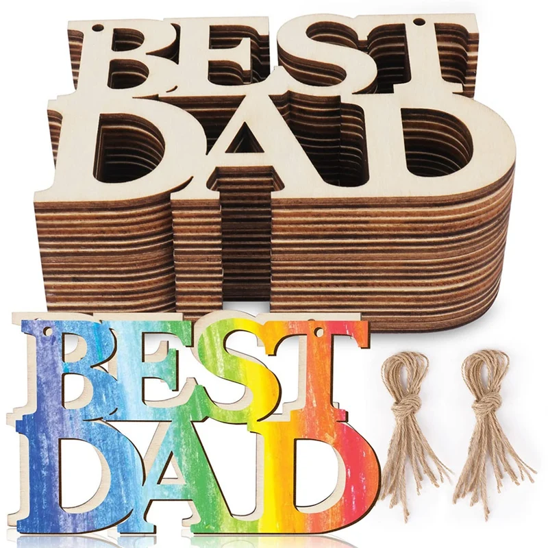 40 pezzi Best DAD artigianato in legno non finito decorazioni per feste di compleanno di papà etichette regalo con spago per regali per la festa del papà