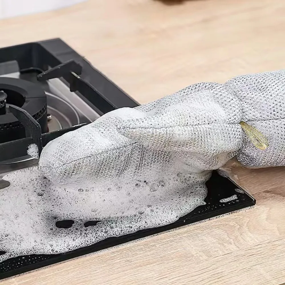 Lengthened Housework Cleaning Gloves Household Cleaning Thickened Steel Wire Ball Gloves Waterproof Bowl Brushing