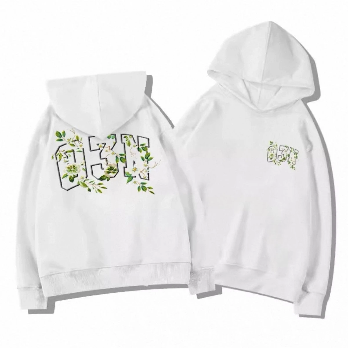 

English Letters Combined with Green Floral Back Hooded Sweatshirt Versatile Soft Popular Hooded Sweatshirt for Outdoor Fashion