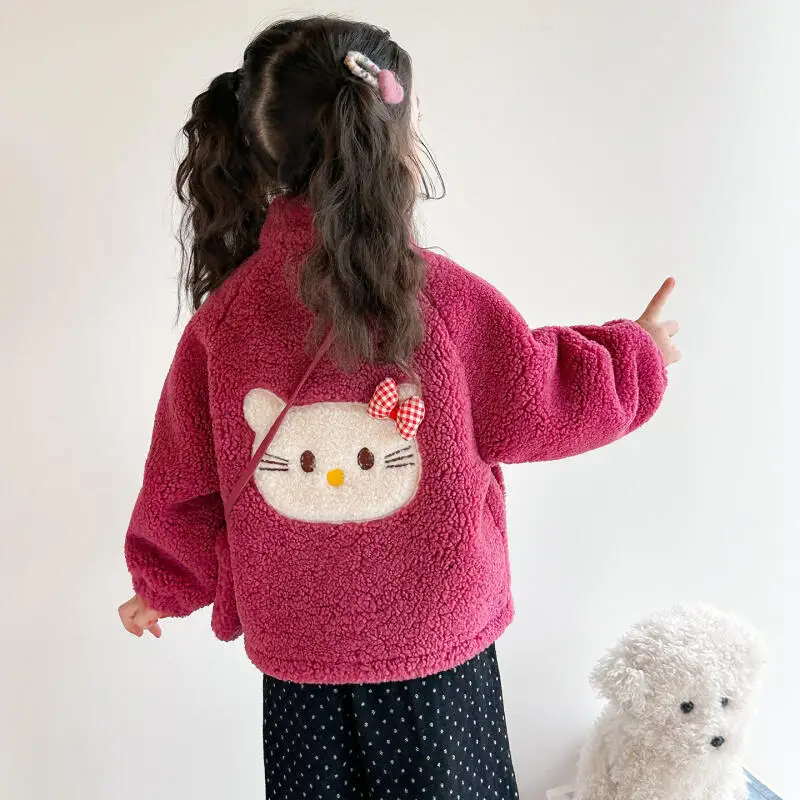 

Sanrio Hello Kitty Girl's Thick Wool Sweater Autumn Winter Kids Velvet Coat Female Cartoon Cotton Jacket Children's Clothing