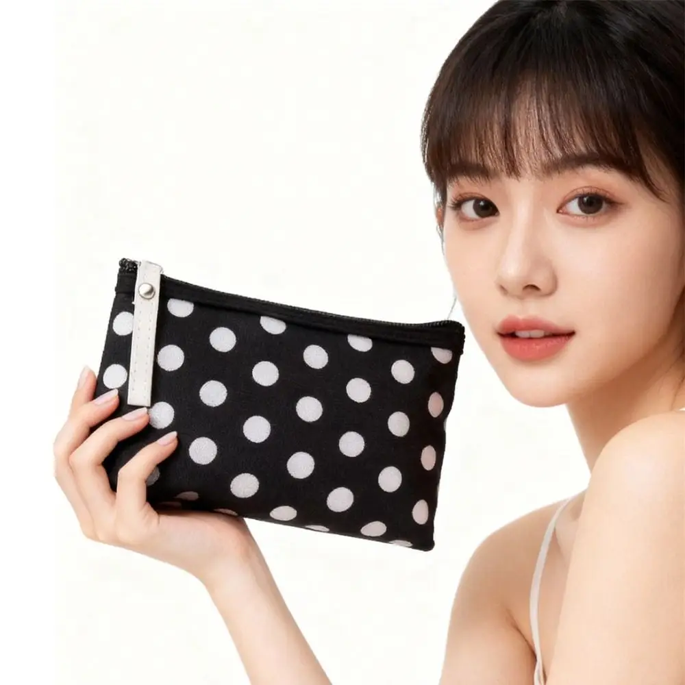 Multifunctional Canvas Dot Makeup Bag Portable Skincare Storage Cosmetic Bag Simple Travel Storage Bag Cosmetics Organization