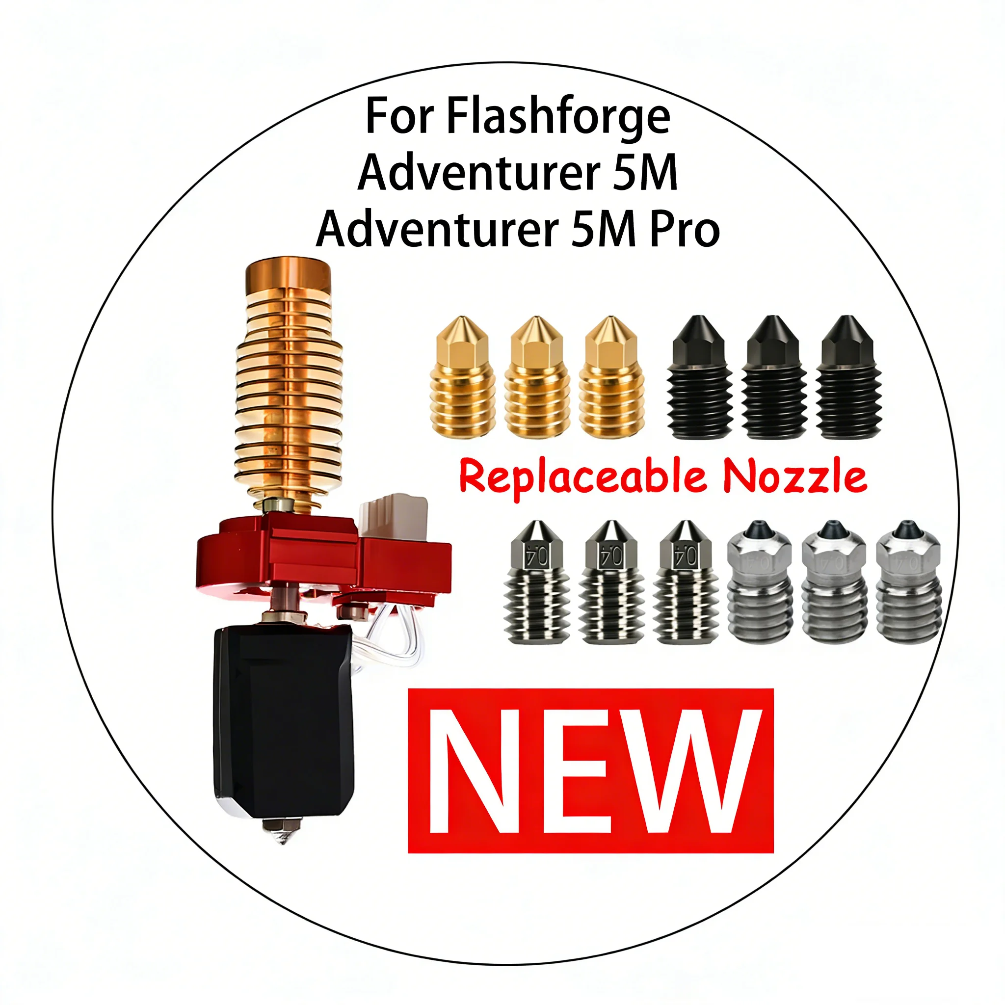 For Flashforge Adventurer 5M/5M Pro Hotend Kit Upgrade Hotend Pinting Head Quick-Detachable Nozzle Hard Steel Nozzle Kit