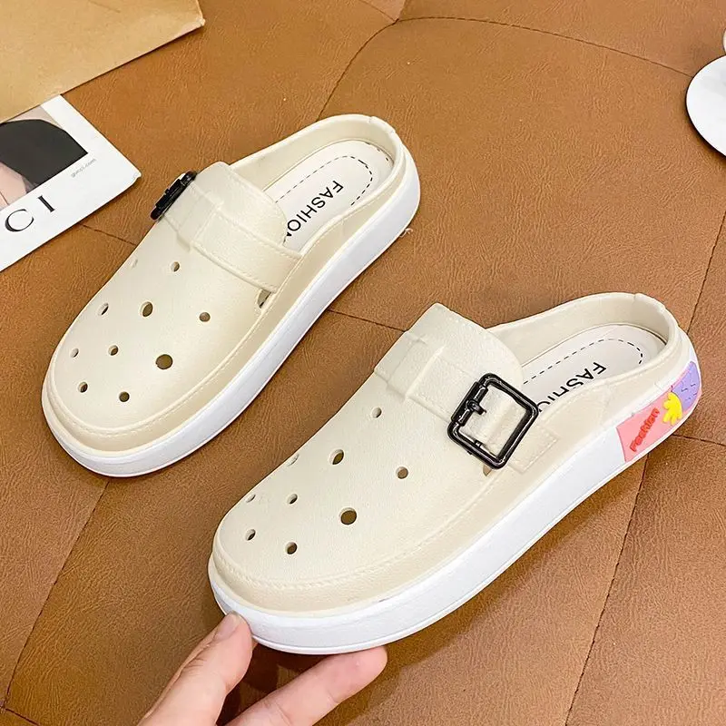 Package Head Half Slippers Women Summer Outside Wear 2023 New Hole Shoes Clogs Thick Bottom Sandals