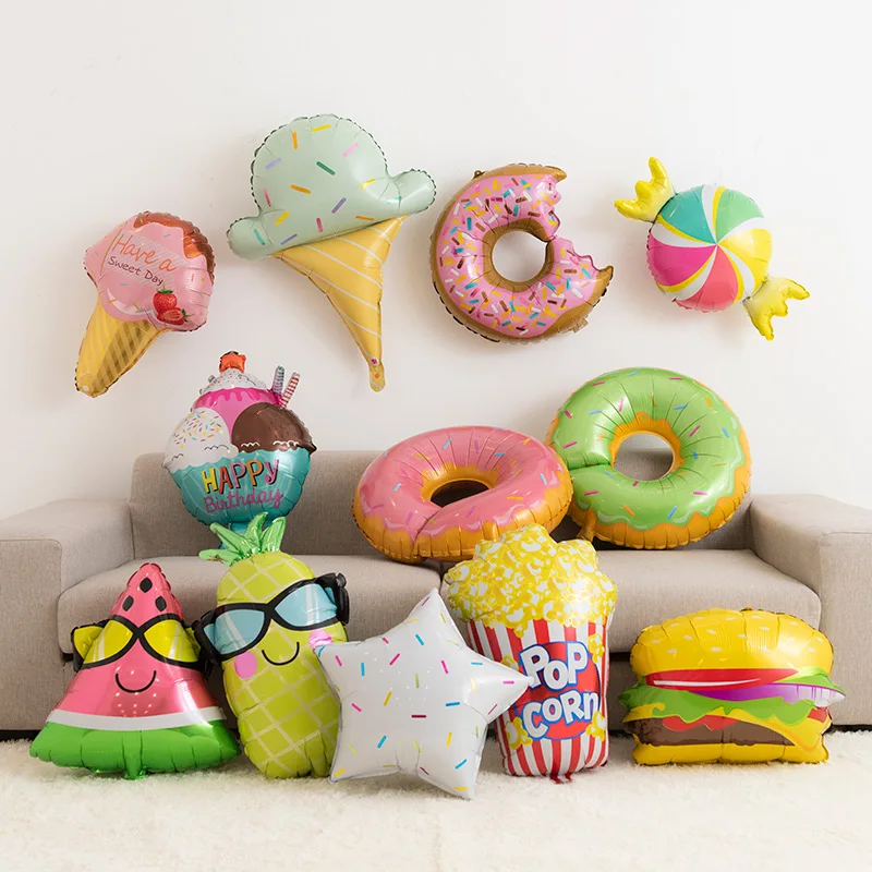 Cute Burger Donut Foil Balloon Colored Candy Ice Cream Popcorn, Helium Aluminum Balloon, Kids Baby Shower, Birthday Party Decors