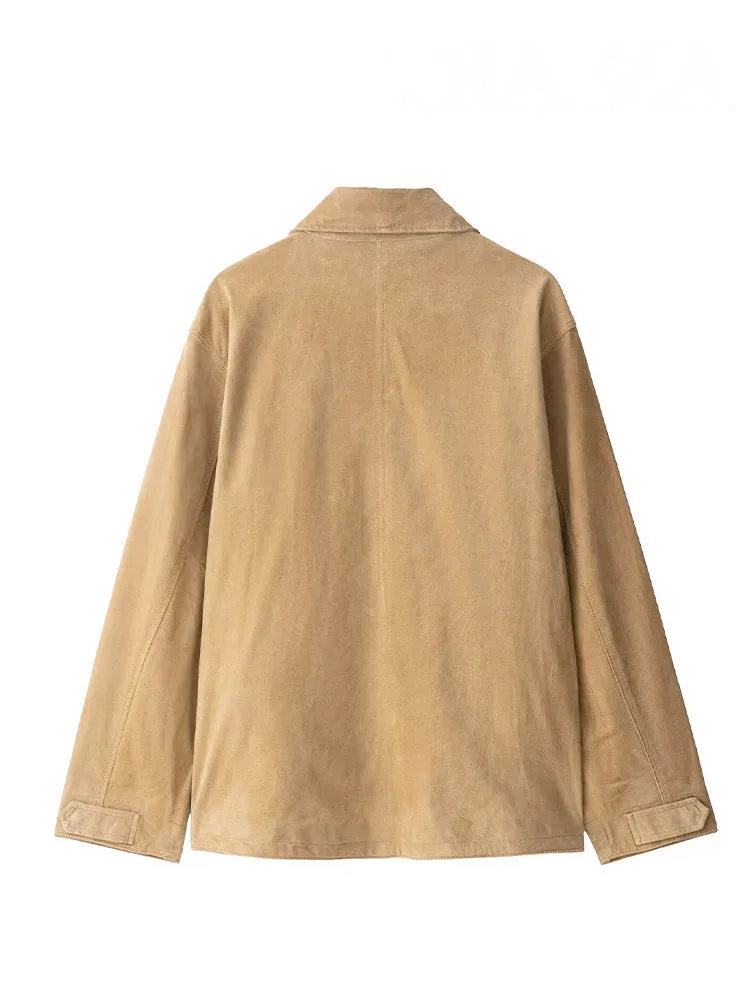 HH 2025 معاطف فضفاضة غير رسمية للخريف للسيدات جيوب بياقة مقلوبة واحدة الصدر سترات نسائية عصرية بأكمام طويلة #4