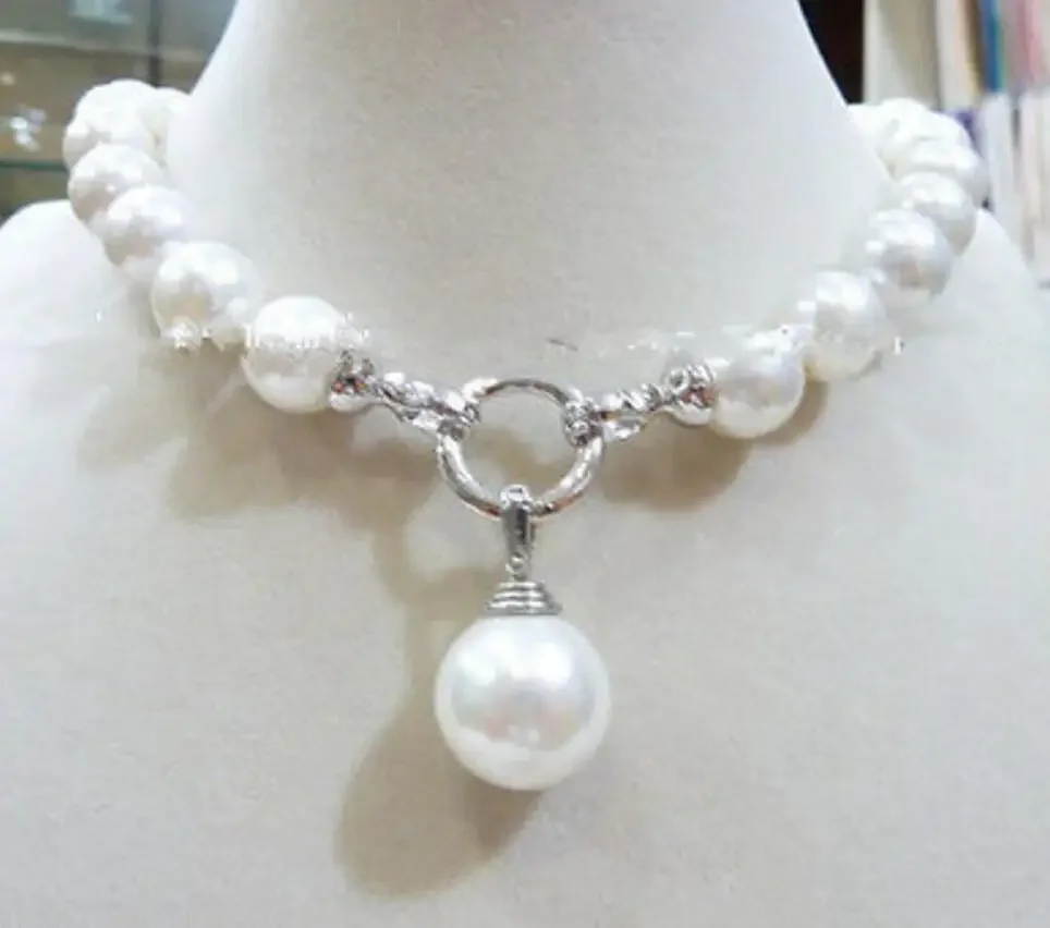 

Fashion jewelry 12MM WHITE ROUND SHELL PEARL NECKLACE 18" AAA style Fine Noble real Natural