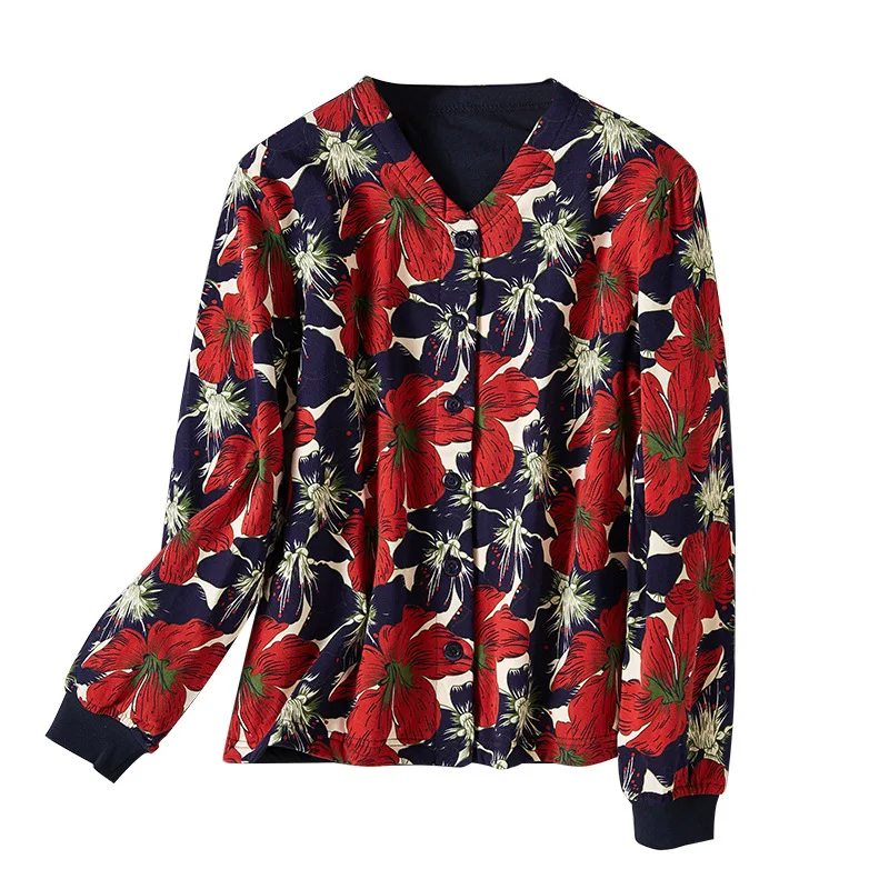 Autumn And Winter 100% Silk Filled Women's Printed Cotton Shirt Single Breasted Cardigan For Easy On And Off Mulberry Silk Warm