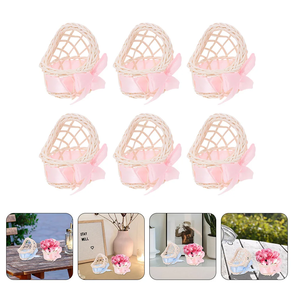 6 Pcs Decorative Flower Basket Resin Model Miniature Woven Strollers House Ornament Supplies Rattan Baby