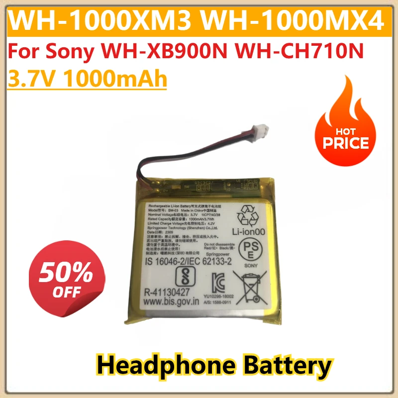 

100% New High Quality 3.7V 1000mAh Replacement Headphone Battery WH-1000XM3 WH-1000MX4 for Sony WH-XB900N WH-CH710N