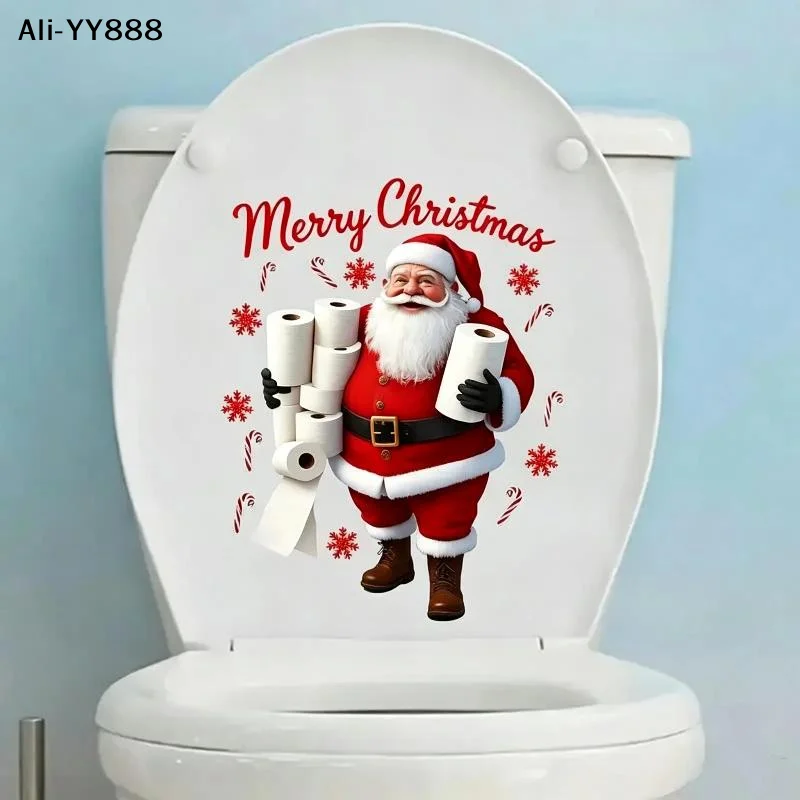 【Ay】Funny Santa Claus Toilet Lid Sticker Self Adhesive Waterproof Removable For Bathroom Christmas Decor