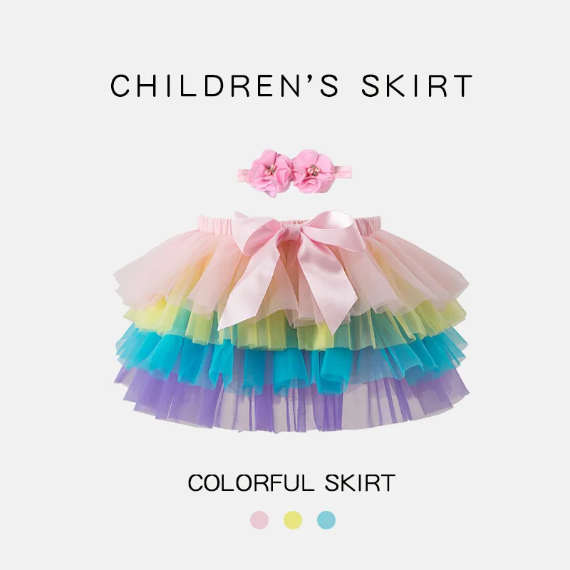 Boutique 0-3T Baby Girls' 1st Birthday Tutu Skirt Set - Princess Newborn Rainbow Tulle Skirt with PP Pants & Headband
