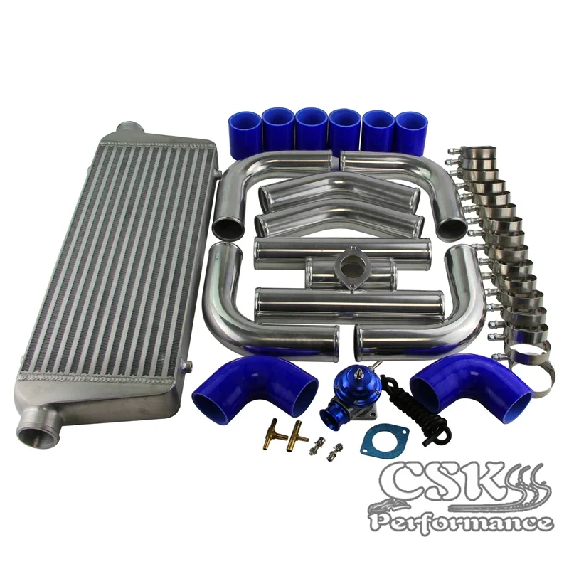 2.25'' 550x230x64mm Universal Alum Intercooler + Pipe Piping Hose Kit + BOV Turbo Blow Off Valve Kit