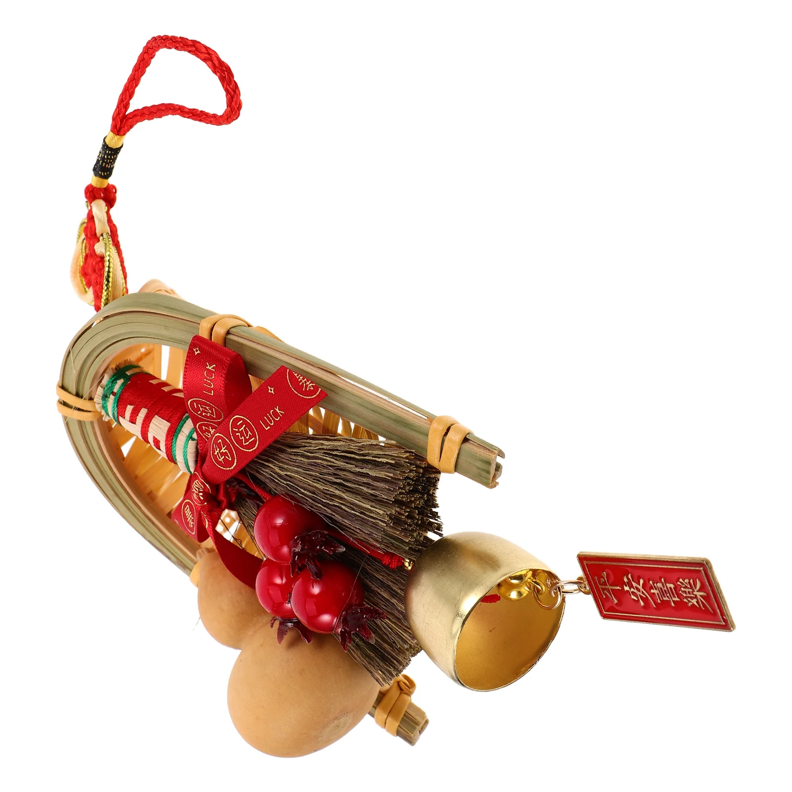 

Red Chinese New Year Gourd Broom Pendant Door Knob Decor Good Luck Charm Festival Present Traditional Craft Hanging Ornament