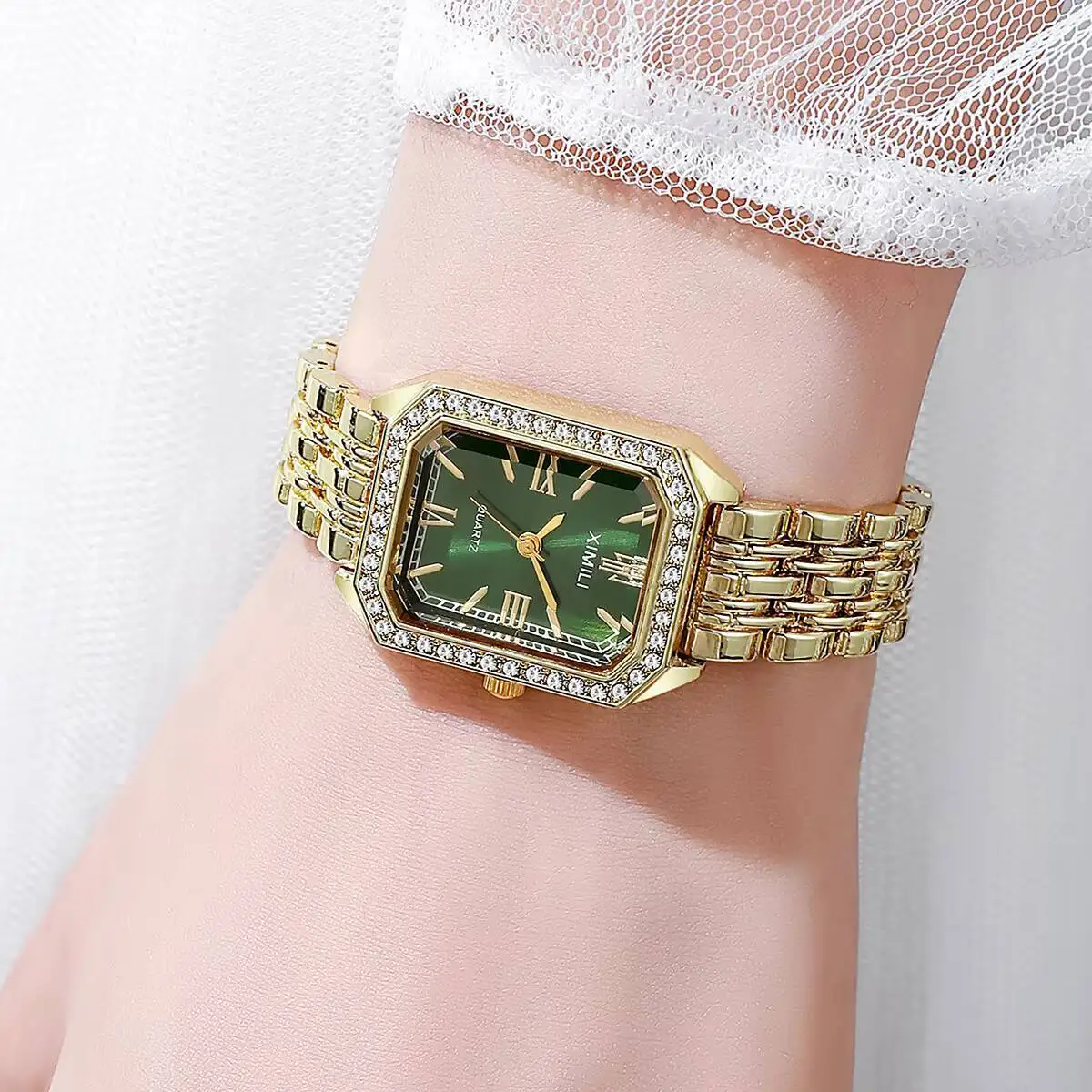 Fashion Rectangle Women Watches Ladies Rhinestone Quartz Watch Bracelet Strap Wristwatch Reloj Mujer（Without Box）