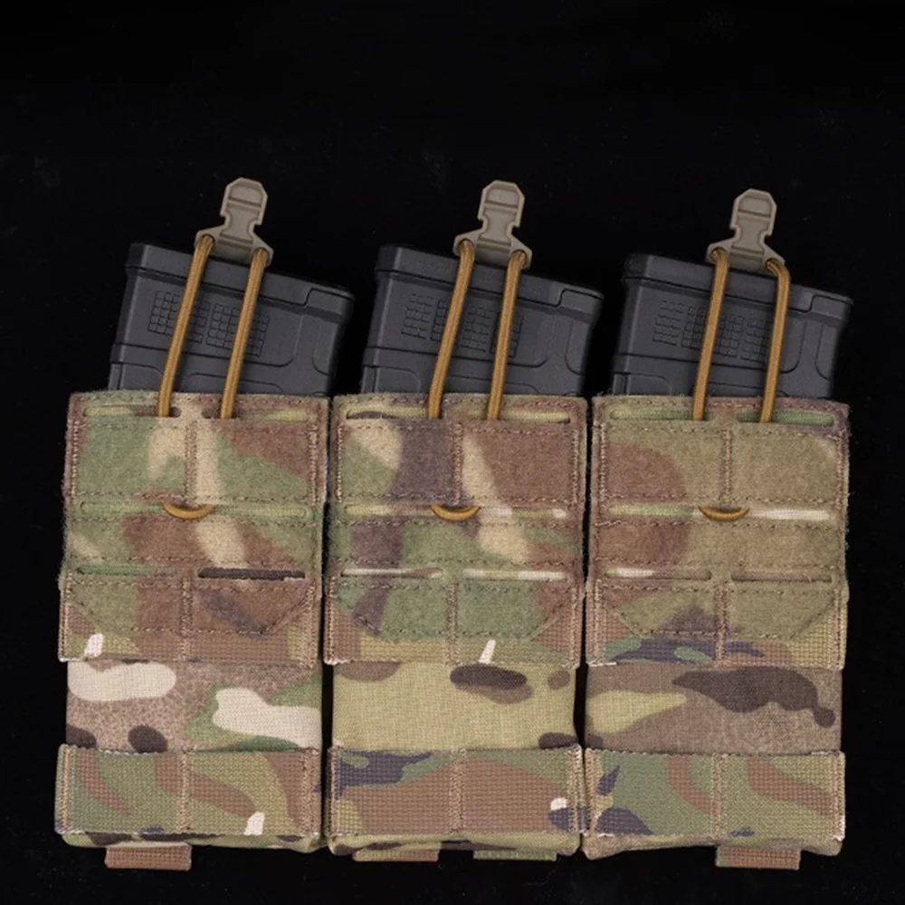 Tactical MOLLE Triple 5.56 Magazine Pouch AG 3 Bungee Retention M4 MAG Holder K19 Plate Carrier Vest Front Placard Bag Airsoft