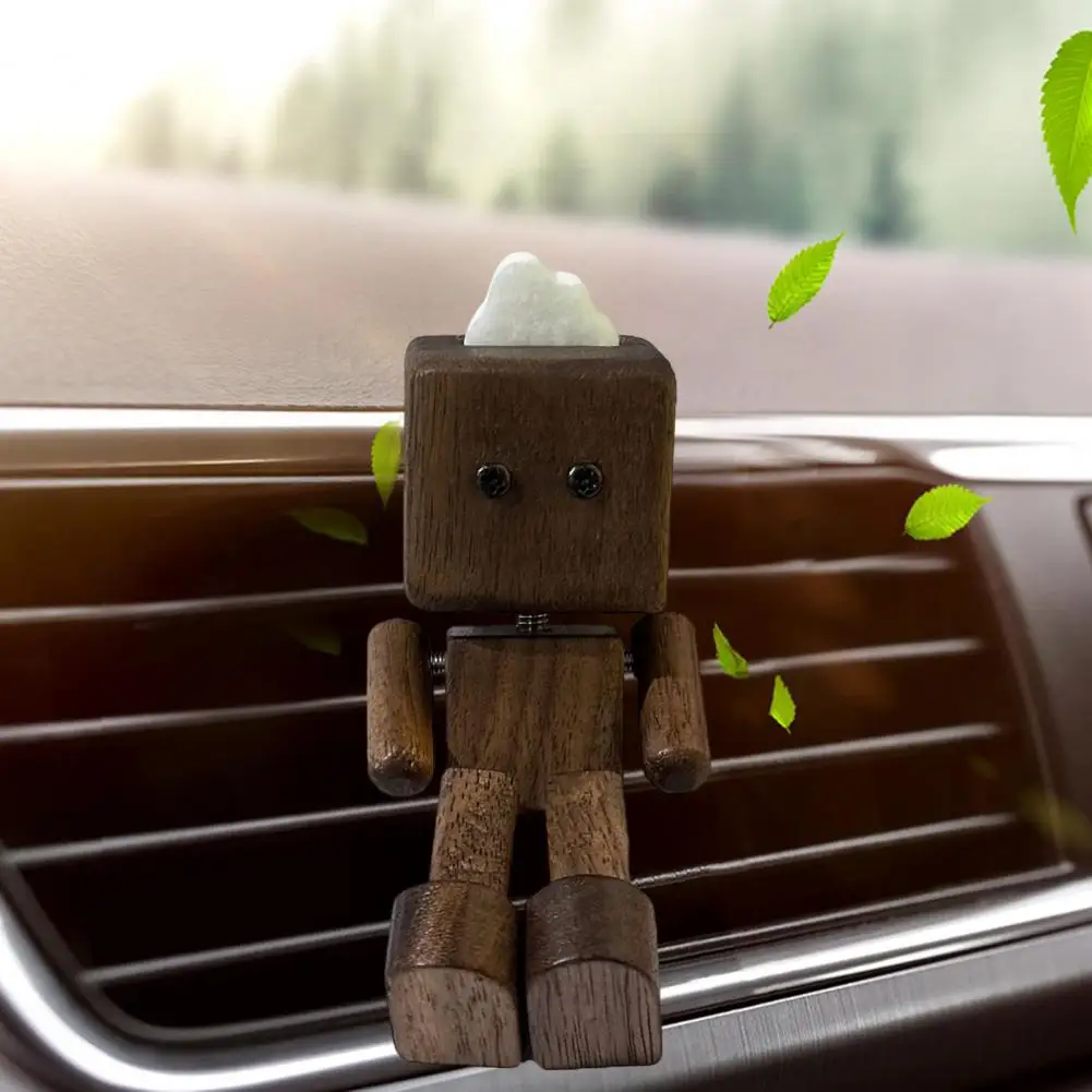 تمثال رجل خشبي مصنوع يدويًا مع أقدام متأرجحة، زخرفة عطرية للسيارة، قطعة فنية خشبية لتزيين لوحة القيادة التلقائية