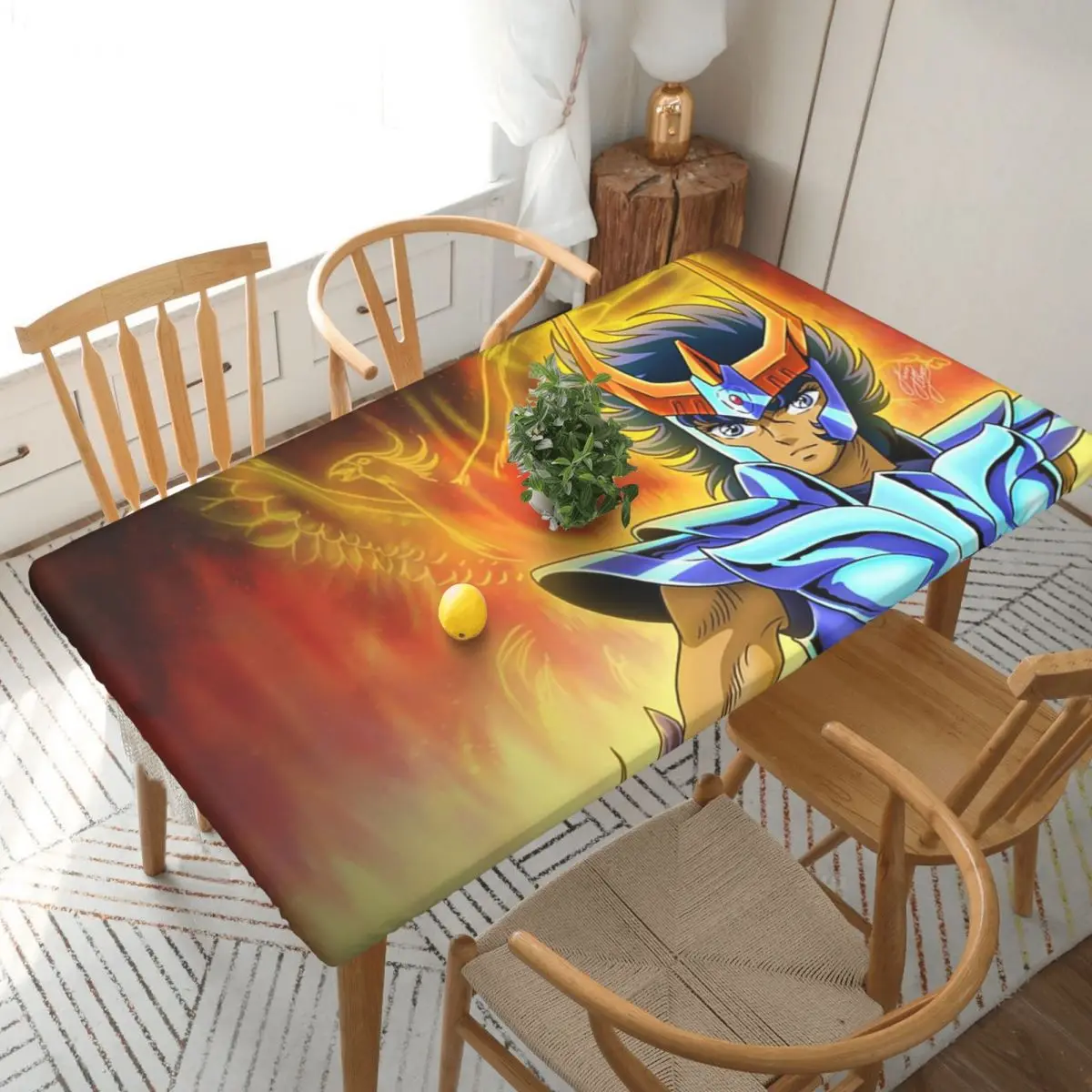 Saint Seiya Knights Of The Zodiac Ikki Phoenix Custom Rectangular Tablecloth Oilproof Table Cover for Festival Party Table Cloth