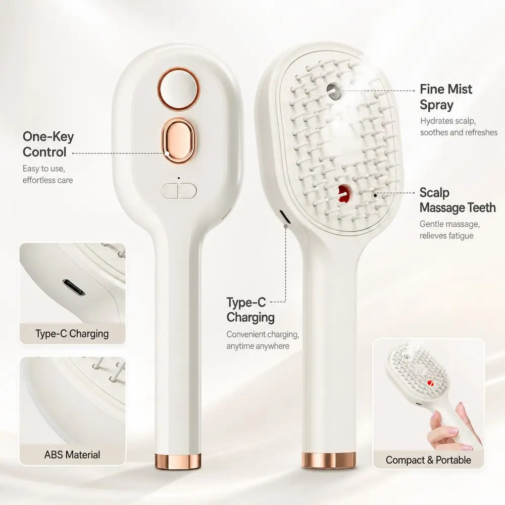 3-in-1 Electric Spray Air Cushion Massage Comb Spray Function Massage Teeth Electric Steam Brush Rechargeable Hair Care Comb