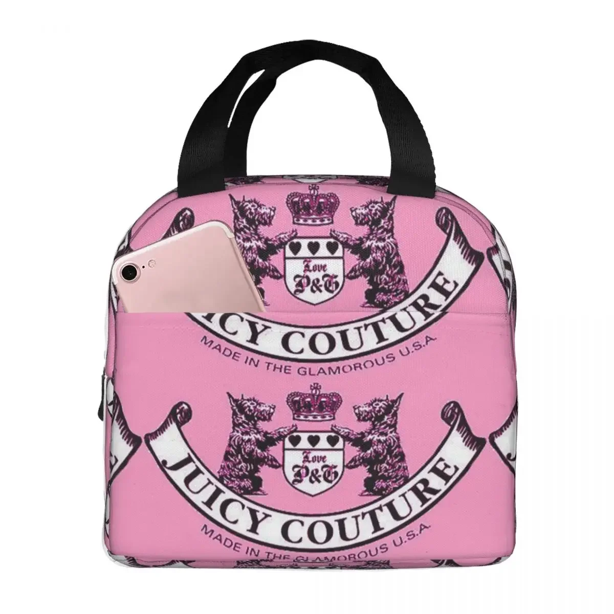 Y2k Juicy Couture Crest Insulated Lunch Bag for Women Office Cooler Thermal Food Box Tote Leakproof Lunch Boxes Container