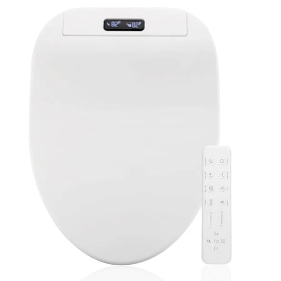 Electric Bidet Toilet Seat with Self-Cleaning Heated Elongated Design and Wireless Remote Control - Unlimited Warm Water - Conv