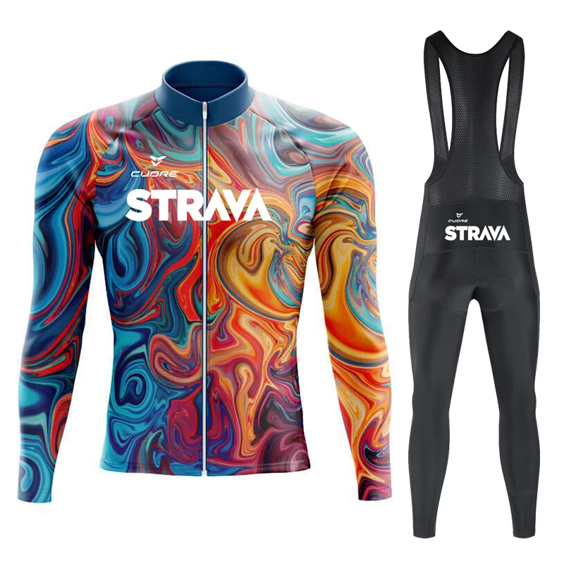 CUDRE STRAVA Men's Cycling Suit Man Men's Sweatsuit Set Long Men´s Cycling Shorts Mountain Bikes Sports Clothing Jersey Sets Bib