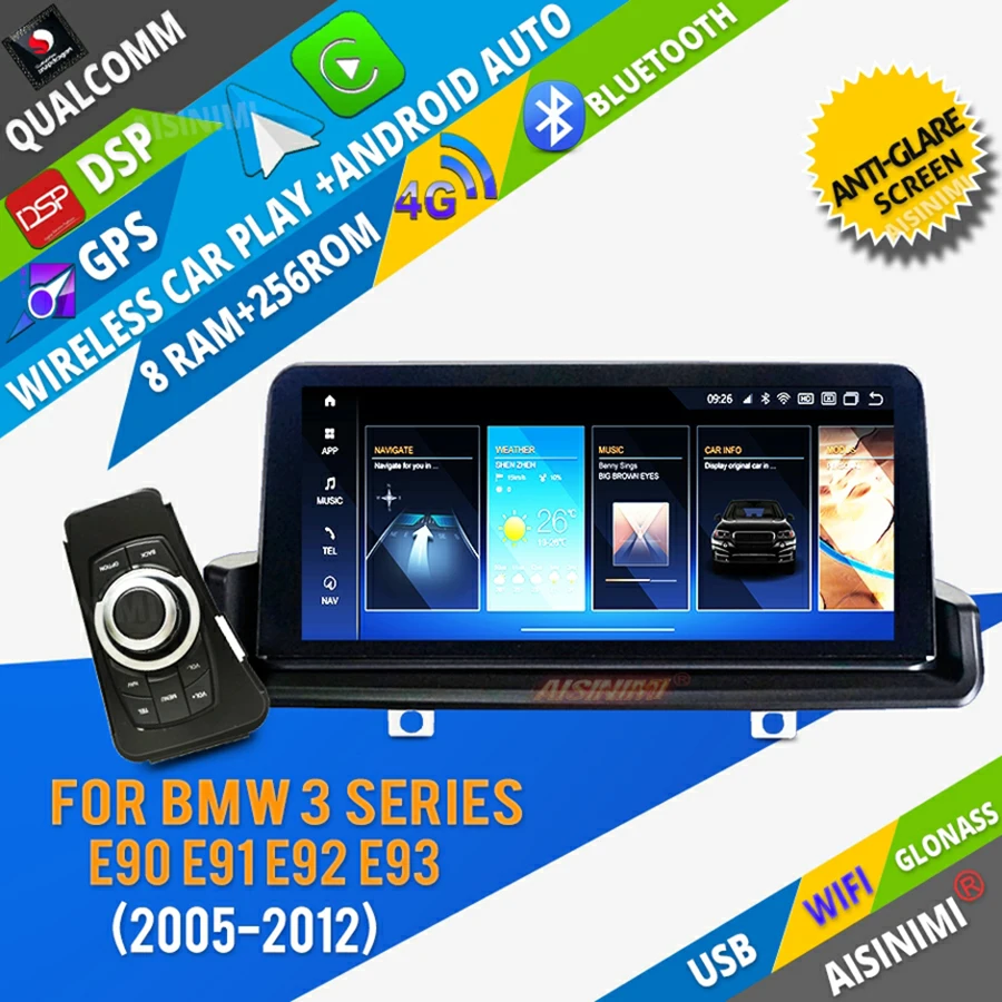 

AISINIMI 8 + 256 Qualcomm Android 13 автомобильный Dvd-проигрыватель для BMW 3 серии E90 E91 E92 2005-2012 аудио GPS стерео