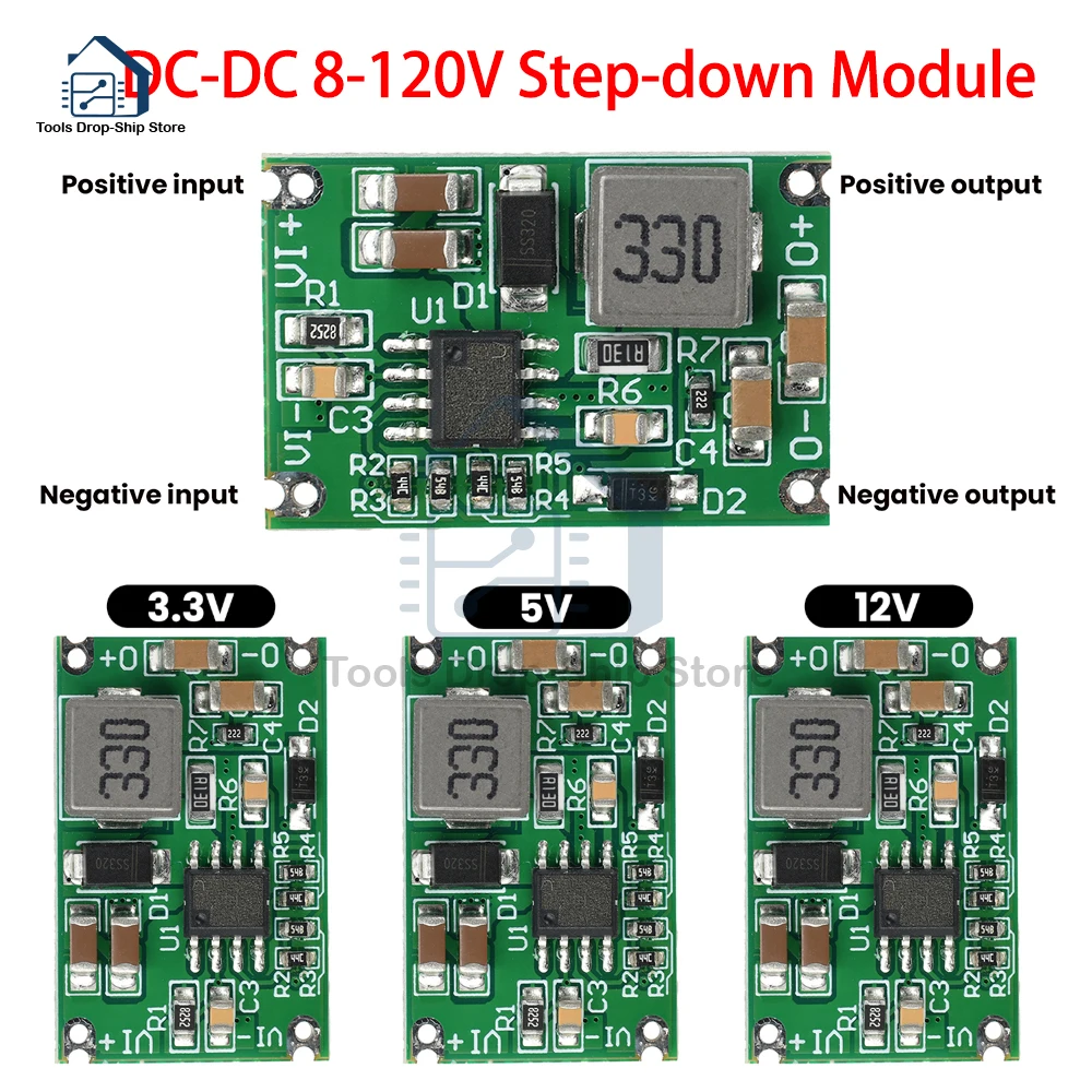 Módulo de alimentación reductor de alto voltaje DC-DC, módulo de fuente de alimentación regulador de voltaje, microcontrolador GPS de 8V 60V120V a 3,3 V/5V/12V