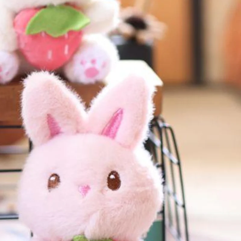 Adorable Strawberry Bunny Stuffed Toy Keychain Cute Cartoon Bag Pendant Student Gifts Backpack Hanging Decor