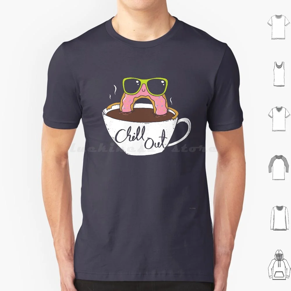 Coffee Break T Shirt Cotton Men Women DIY Print Coffee Donut Doughnut Relax Chill Chill Out Drink Cup Character Dinomike