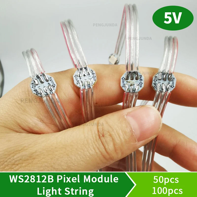 50pcs 100pcs WS2812B Per-wired LED Pixel Module String Light WS2812 LED Chips on Heatsink Full Color 5050 SMD RGB 5V Panel Strip