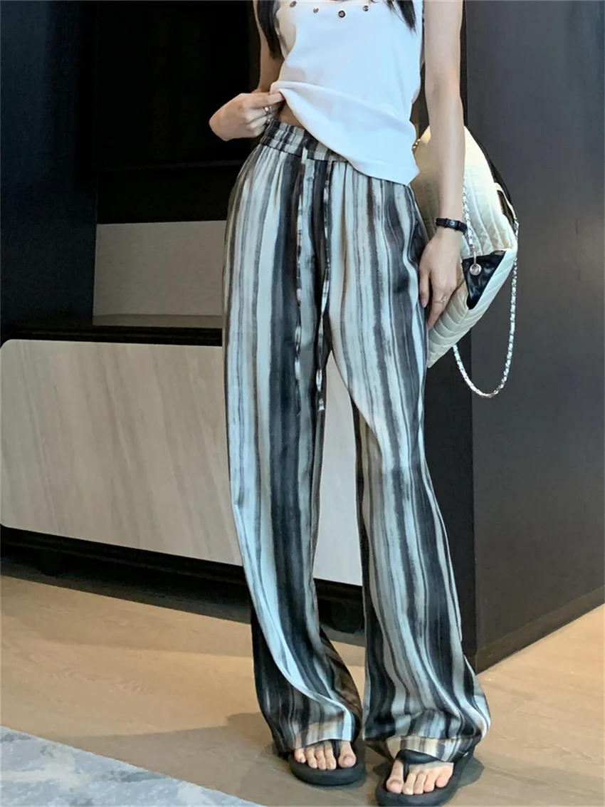 

Alien Kitty 2023 New Arrival Stripes Pants Wide Leg Autumn Chic Straight White Tank Tops Office Lady Streetwear Vintage OL