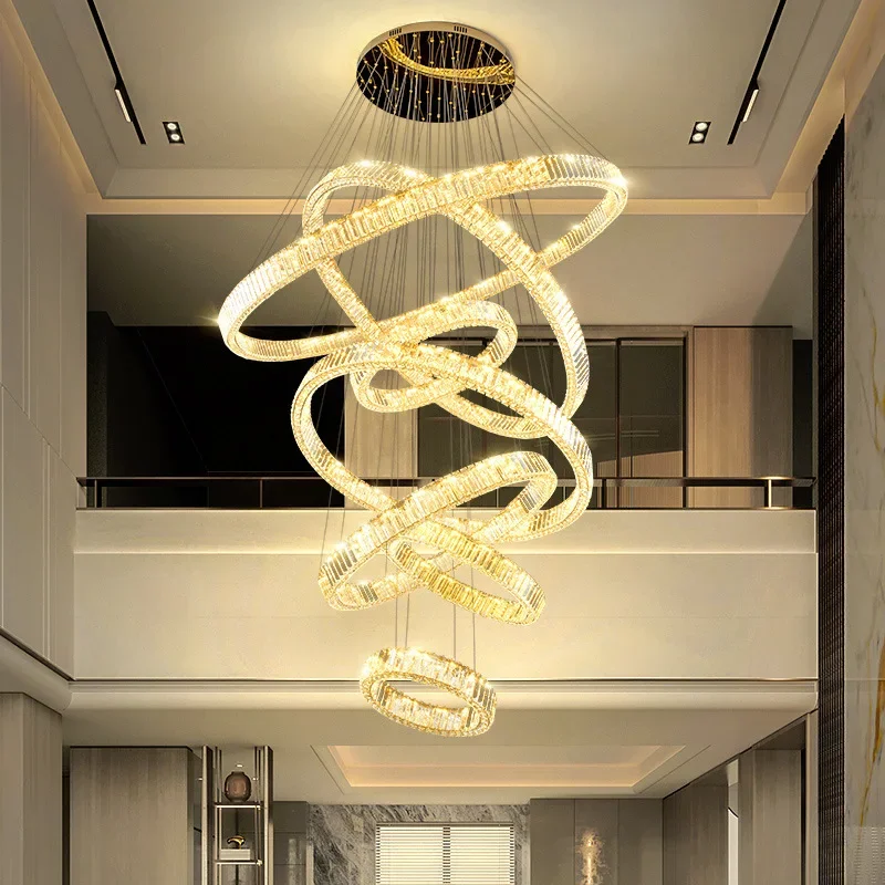 Duplex building, modern light luxury villa, creative living room lamp, hotel lobby, sales department, loft, staircase chandelier