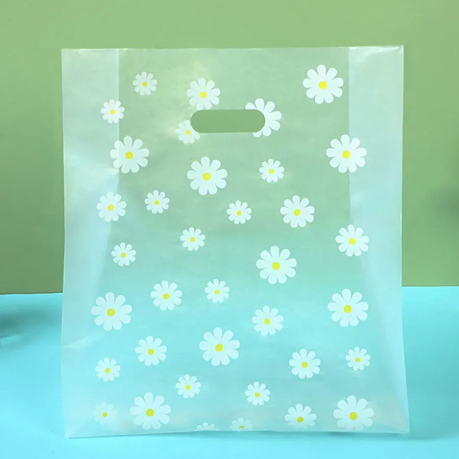 Bolsa de regalo de plástico estilo Margarita con asa, bolsa de compras, bolsa de copo de nieve, Navidad, boda, cumpleaños, 50/100 Uds.