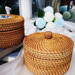 Handmade Storage Box Woven Baskets Picnic Rattan Basket Wicker Small Woven Storage Bin Autumn Vines Handwoven Basket With Lid