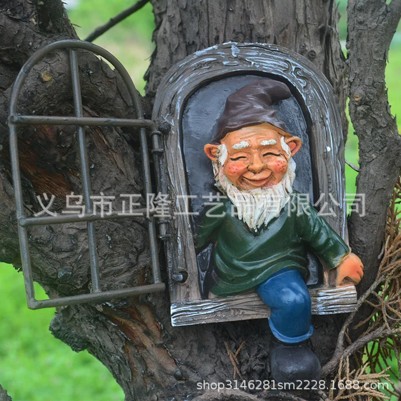 رجل يفتح نافذة الراتنج الحرف قزم قزم النحت زخرفة حديقة جنوم الديكور #1